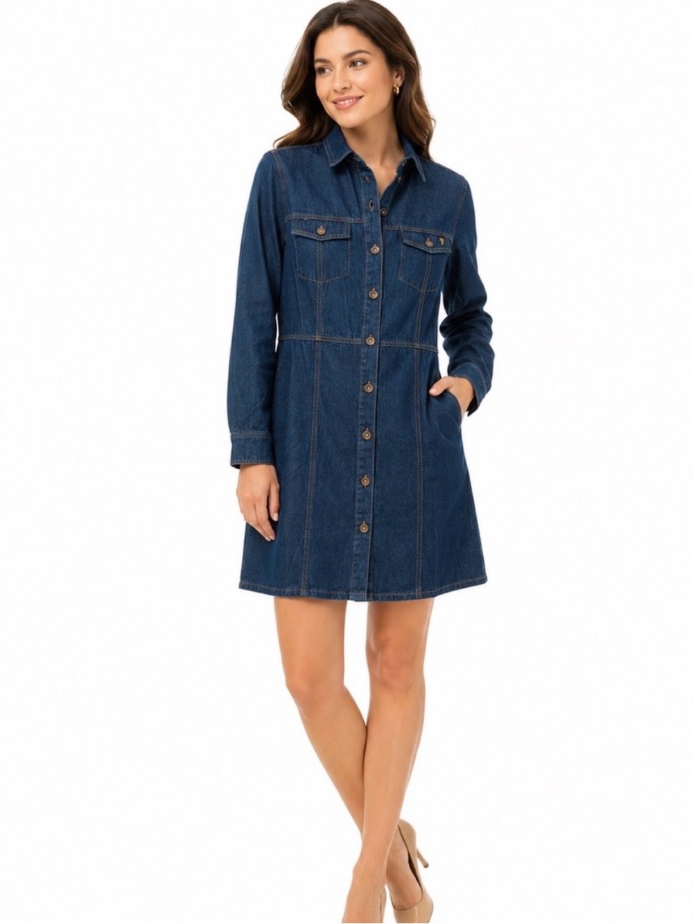 Frye Med Wash Blue Long-Sleeve Denim Shirt Dress